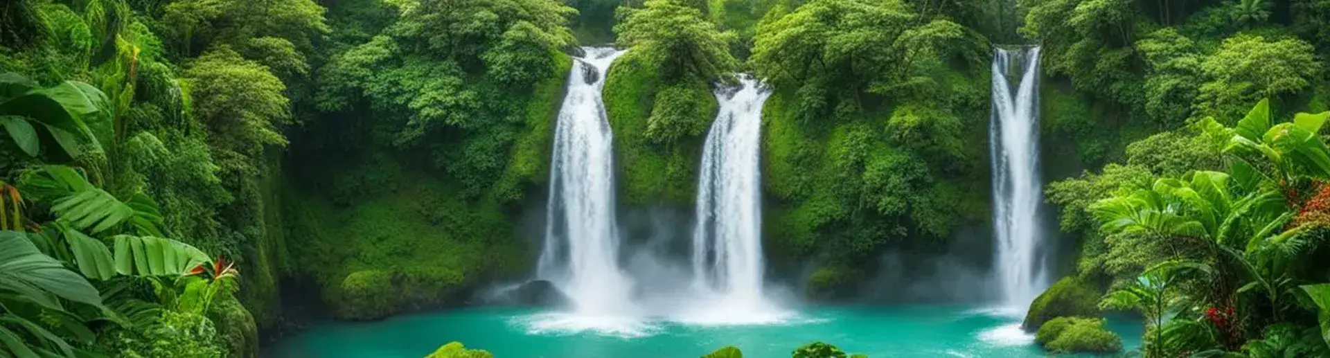 Palm trees with waterfall in the background